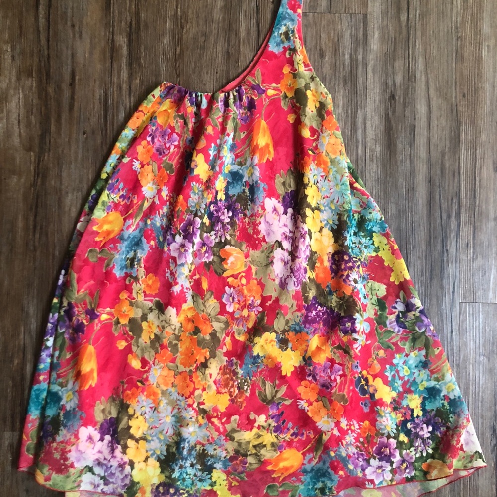 Floral Single Strap Silk Mini Dress in Size S